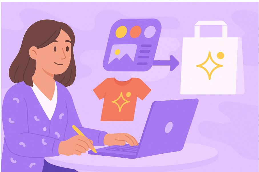 Generative AI designing brand elements like logos, colors, and fonts based on a creative prompt.